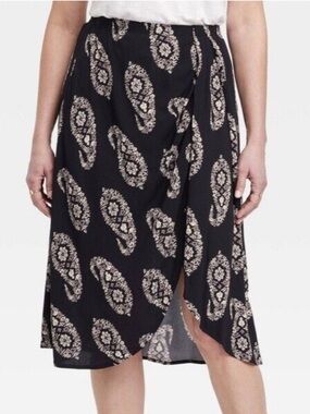Knox Rose Black Paisley-Print Wrap Midi Skirt
